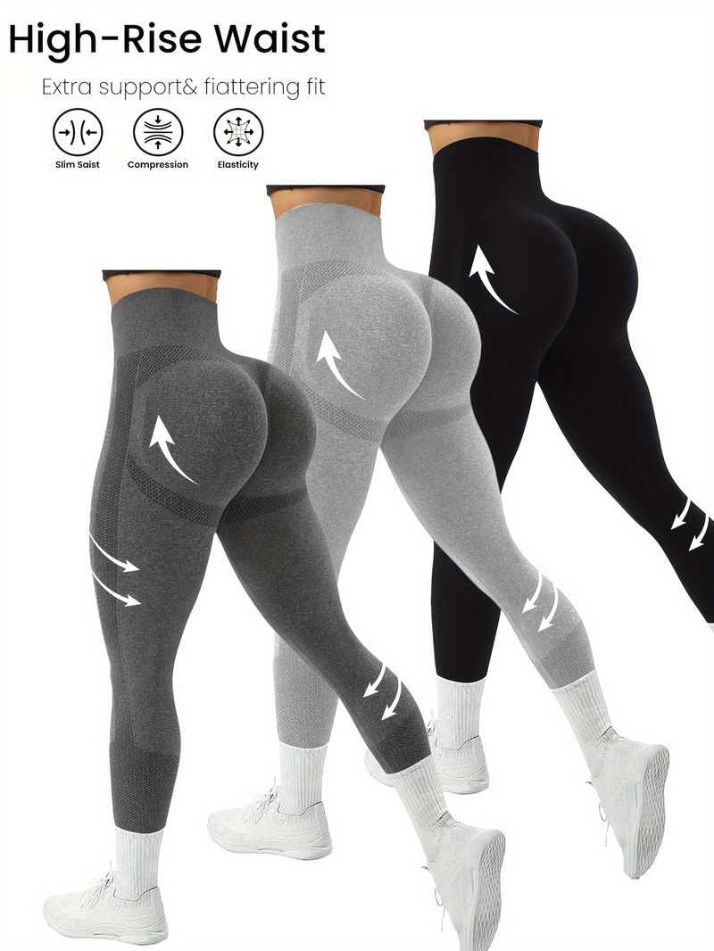 3pcs High-Waist Athletic Leggings Set / Tummy Control